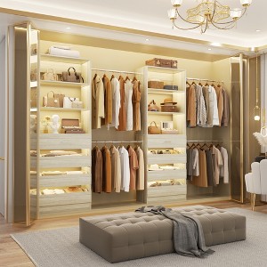 Aheaplus 8-11FT Closet Organizer with Drawers, Walk-in Wardrobe Closet System with 4 Hanging Rods - 1 of 4