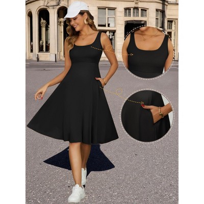 Женские платья INSPIRE CHIC Women's Maternity Dresses A-Line Sleeveless Summer Sundress Flare Tank Dress with Pockets Large Black — фото 2