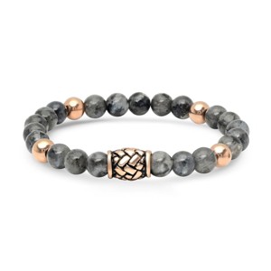 Steeltime Men's diluted hematite beaded bracelet with 18k rose gold plated stainless steel beads - 1 of 4