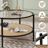 Garvee 30" Rattan Coffee Table, 2-Tier Round End Table with Storage, Round Water-Wave Glass Metal Center Tables, Modern Circular Coffee Tables - 3 of 4