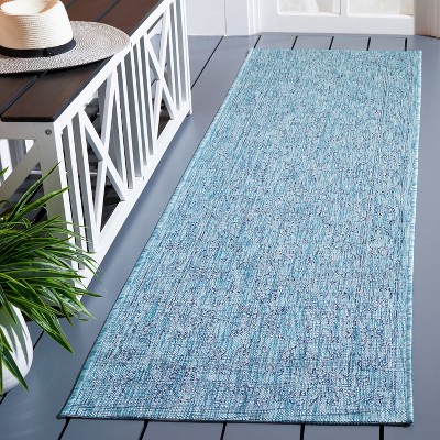 Aqua Navy Enhanced Polypropylene Indoor/Outdoor Runner Rug - 2'3" x 8'