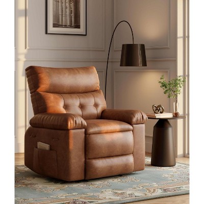 Oversized 360° Swivel Recliner Chair - PU Leather Manual Rocker Recliner w/Thick Sponge Filling, Easy Recline for Living Room