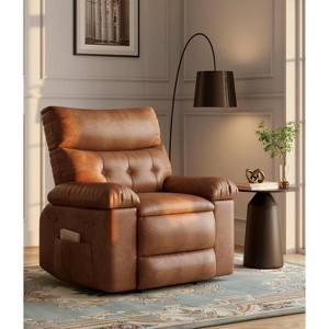 Oversized 360° Swivel Recliner Chair - PU Leather Manual Rocker Recliner w/Thick Sponge Filling, Easy Recline for Living Room - 1 of 4