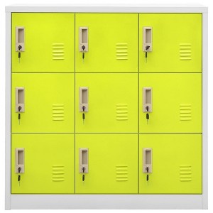 vidaXL Steel Locker Cabinet with 9 Lockers - Gray and Green, 35.4"x17.7"x36.4", Secure Storage Organizer for Schools, Offices, and Home - 1 of 4