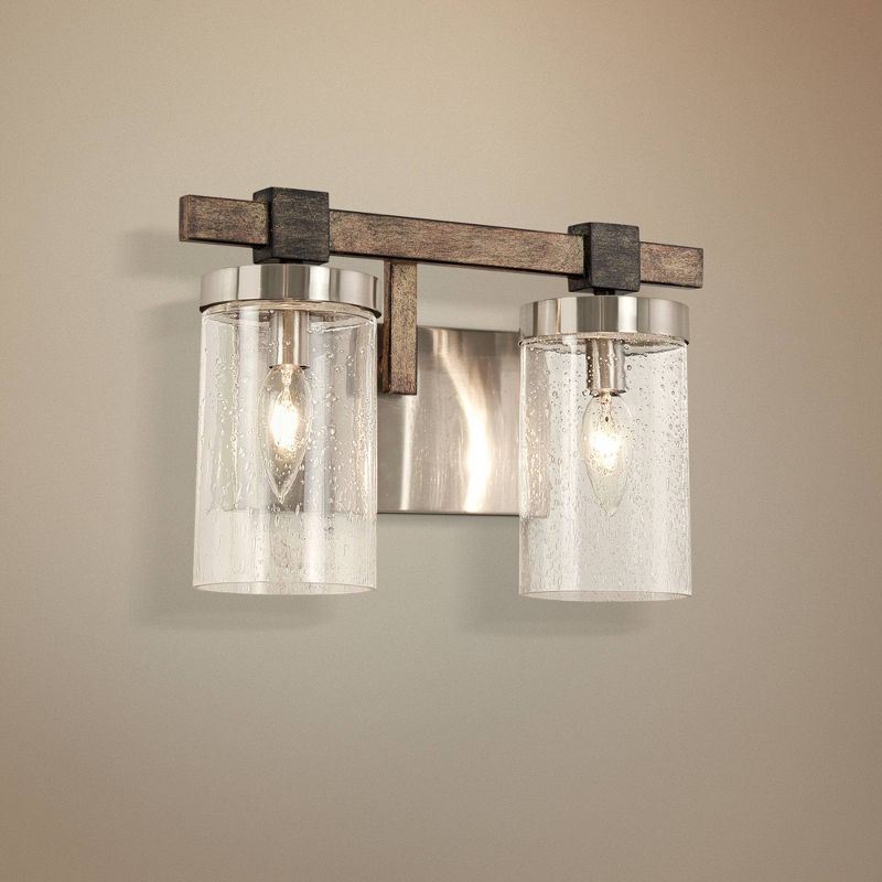 Minka Lavery Industrial Wall Light Sconce Brushed Nickel Hardwired 14" 2-Light Fixture Clear Seeded Glass for Bathroom Vanity, 2 of 5