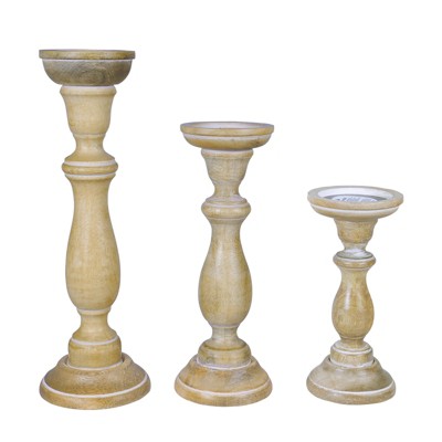 Mela Artisans Tuli Handcrafted Candleholder in Whitewash, Set of 3