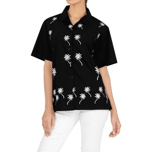 LA LEELA Women's Summer Casual Hawaiian Blouse Shirt Solid Blouses Short Sleeve Button Up Dress Tops Tee Shirts Tank Top Women - 1 of 4