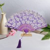 Unique Bargains Cherry Blossom with Tassel Folding Fan 1 Pc - 4 of 4