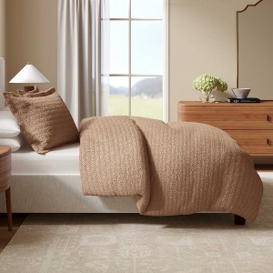 100% Cotton Textured Waffle Weave Duvet Cover & Sham Set - Great Bay Home - 1 of 4