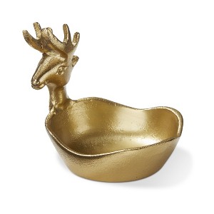 TAG Antique Gold Reindeer Bowl Decorative Animal Figurine Serving Bowl for Christmas 3.5 in H x 4 in L x 4 in W - 1 of 2