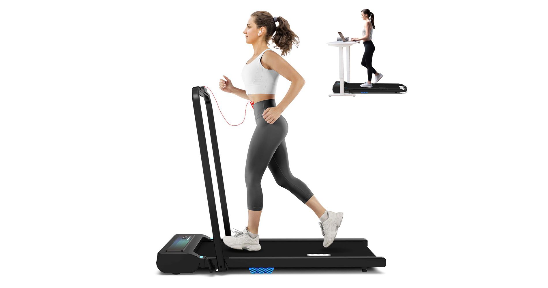 REDLIRO 2 in 1 Under Desk Folding Treadmills Walking Running Machine 7.6MPH for Home Office Black