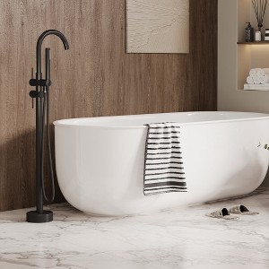 Freestanding Bathtub Faucet, Floor Mount Tub Filler with Hand Shower, 360° Swivel Spout, Single Handle Bathroom Tub Faucet for Cleaning, Bathing - 1 of 4
