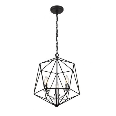 Chrome and Matte Black Geometric Cage 5-Light Chandelier