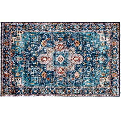 Homefires Sultan Indoor Accent Doormat – 20" x 30" – Ornate Blue Medallion Design, Decorative Indoor Entry Mat