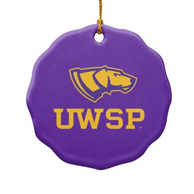 University of Wisconsin-Stevens Point Primary Logo Porcelain Scalloped Holiday Christmas Tree Ornament