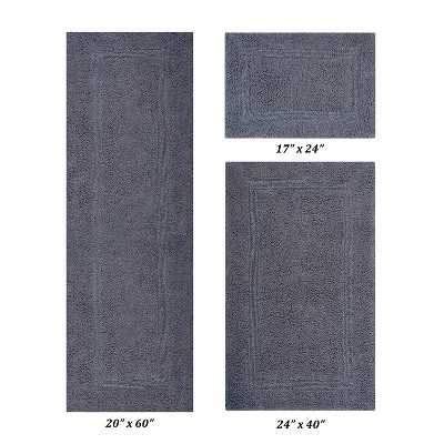 Lux Premium 100% Cotton  Ultra-Soft Tufted Solid Reversible 3 Piece Bath Rug Set, Water-Absorbent, Durable, Machine Washable Bathroom Rug