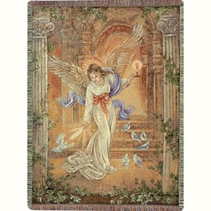 Manual Woodworkers and Weavers Angel of Light Tapestry Throw Blanket 50"x60", Cotton, Inspirational Woven Christian Angel Decor - 1 of 3