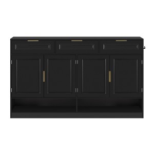 Ridstar 59.1 in. W Multifunctional Storage Sideboard with 3 Drawers, 4 Doors, Adjustable Shelves & Open Storage-Black - 1 of 4
