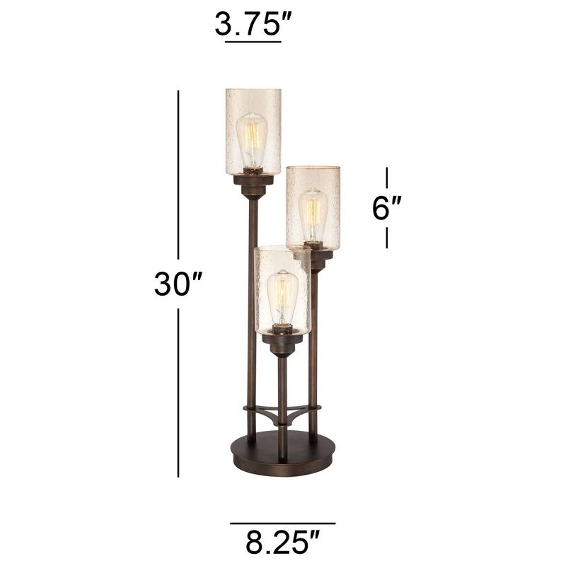 Franklin Iron Works Libby Rustic Farmhouse Table Lamp 30" Tall Bronze Metal LED Amber Seeded Glass Shade for Bedroom Living Room Bedside Nightstand, 5 of 11