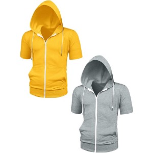 Lars Amadeus Men's Solid Color Regular Fit Lightweight Short Sleeves Hoodies Sweatshirt 2 Packs - 1 of 4