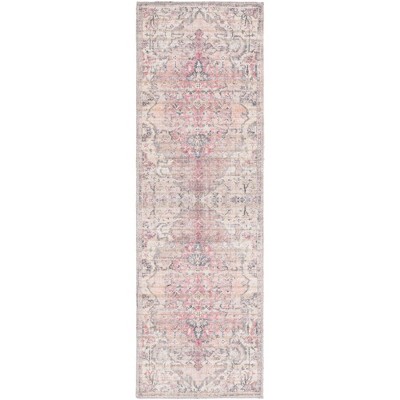 Beige Pink Synthetic Reversible Indoor Runner Rug