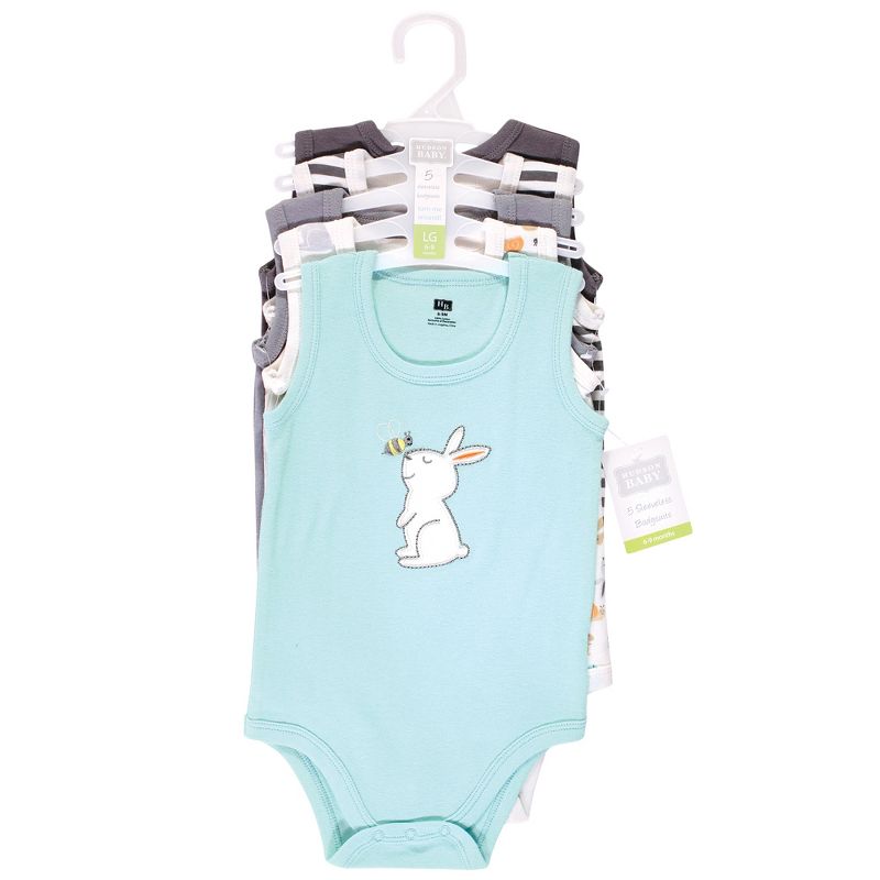 Hudson Baby Unisex Baby Cotton Sleeveless Bodysuits, Bunny And Bee, 3 of 9