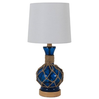 19" Justin Coastal Rope Table Lamp Indigo Glass & Natural Rope - Decor Therapy