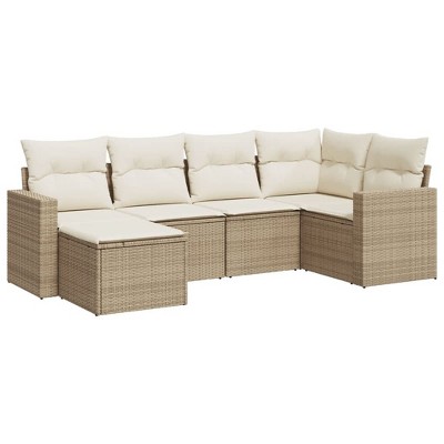 vidaXL Garden Sofa Set Beige PE Rattan Large Adjustable Armrests