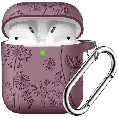 BONGEEK for AirPod Case 2nd 1st Generation Case Cover, Flower Engraved Full Protective Case Soft Silicone Pattern LED Visible,Smokey Mauve
