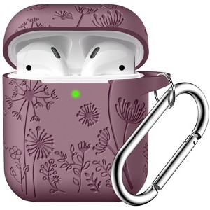 BONGEEK for AirPod Case 2nd 1st Generation Case Cover, Flower Engraved Full Protective Case Soft Silicone Pattern LED Visible,Smokey Mauve - 1 of 4