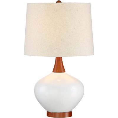 360 Lighting Mid Century Modern Table Lamp Ceramic Ivory Off White Tapered Drum Shade for Living Room Family Bedroom Bedside