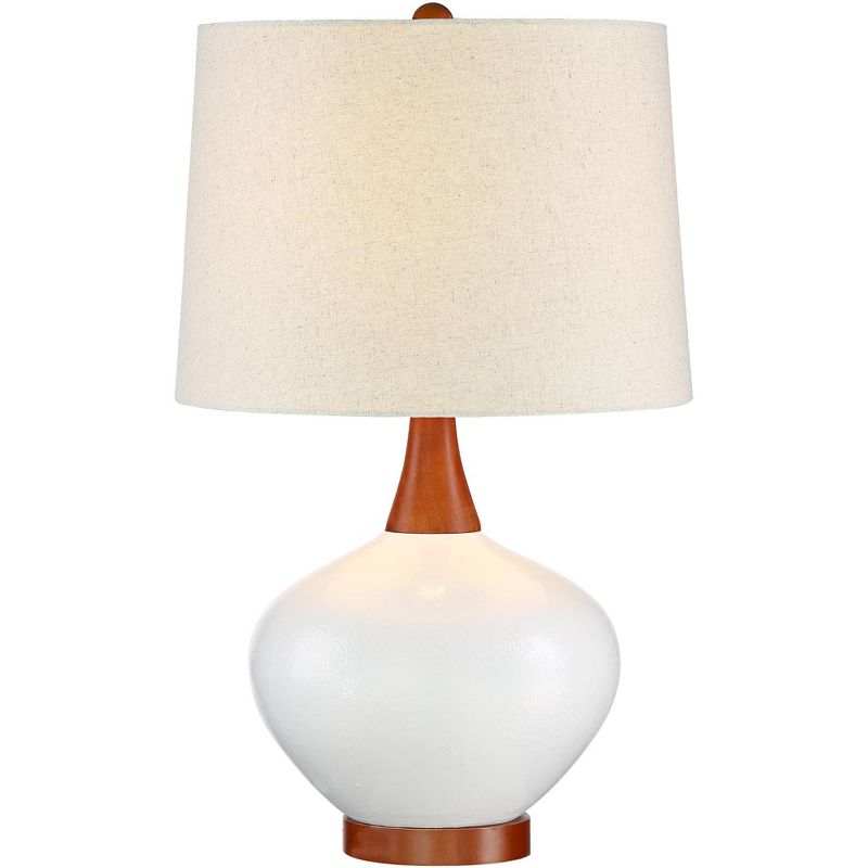 360 Lighting Brice Modern Mid Century Accent Table Lamp 23" High Ivory Ceramic Wood Neck Off White Drum Shade for Bedroom Living Room Bedside Office, 1 of 9