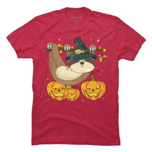 Men's Design By Humans Funny Witch Sloth With Jack O Lantern Halloween T-Shirt By thebeardstudio T-Shirt - 1 of 4