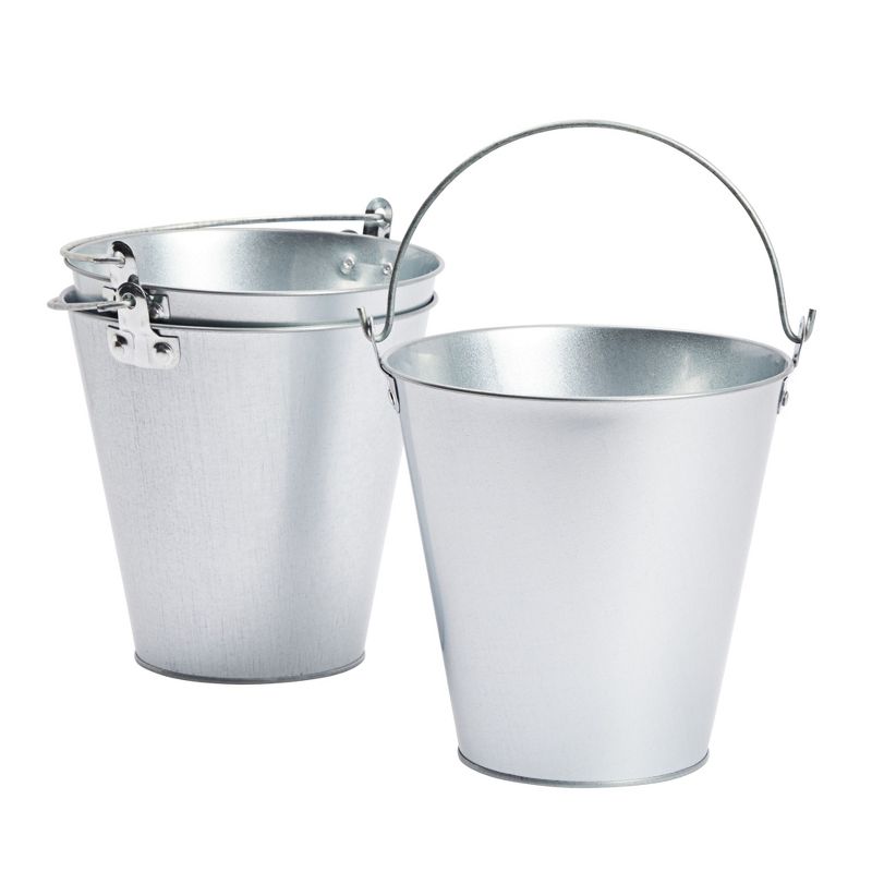 Juvale 3 Pack Galvanized Metal Ice Buckets for Parties, 7 Inch Tin Pails with Handles for Beer, Wine, Champagne, Table Centerpieces, 100 Oz, 1 of 10