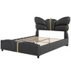 CAVINAS Full/Queen Size Upholstered Bed Frame with Butterfly Shaped Headboard,PU Leather Platform Bed with Gold Metal Decorations for Bedroom - 3 of 4