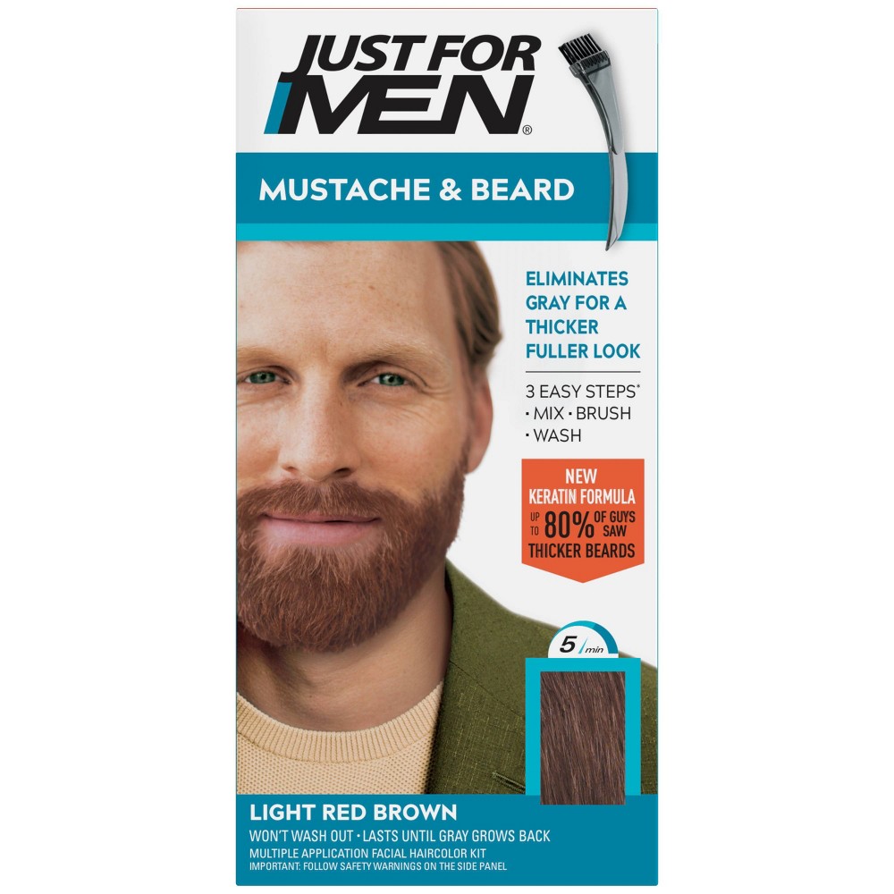 Photos - Hair Dye Just For Men Mustache & Beard Coloring for Gray Hair with Brush Included - Light Red Brown M27