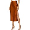 Women's Satin Midi Skirt - High Waist Slit Design with Comfortable Elastic Waistband Caramel - 2 of 4