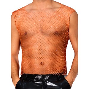 INSPIRE CHIC Men's Festival Fishnet Sheer Sparkly Rhinestone Tank Tops - 1 of 4