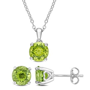 EVERLY JEWELRY | Sterling Silver 4 1/2 CT TGW Peridot Solitaire Stud Earring and Pendant with chain Set - 1 of 4