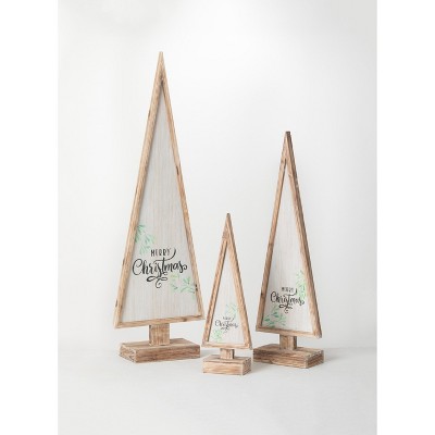 Sullivans Merry Christmas Wooden Trees Set of 3, 48.25"H, 36"H & 24"H Brown