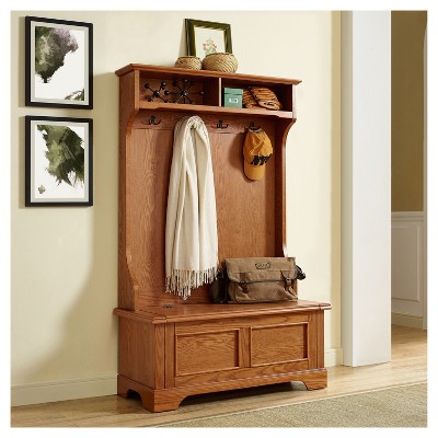 Campbell Oak Hall Tree with Spacious Storage Bench and Double Hooks