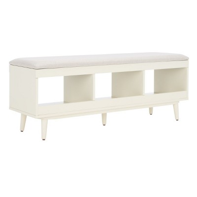 Nordic Natural Acacia Bench with Linen Cushion and Open Shelves