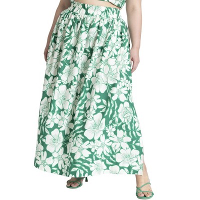 ELOQUII Women's Plus Size Poplin Maxi Skirt With Side Slits