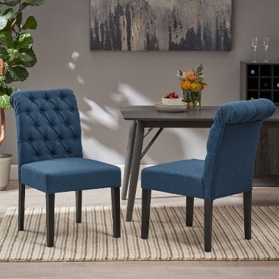 CAVINAS Contemporary Rolltop Dining Chairs with Button-Tufted Diamond Stitch and Rubberwood Legs, Set of 2