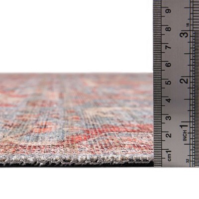 Nostalgia Blue and Pink Washable Flat Woven Runner Rug
