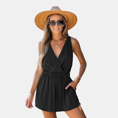 Women's Black Sleeveless Cover-Up Romper -Cupshe
