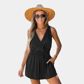 Women's Ruffled Button-front Romper - Cupshe-s-black : Target