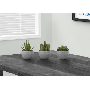 Monarch Specialties Artificial Plant 6 inch Tall Succulent Indoor Faux Fake Table Greenery Potted Set Of 3 Decorative Green Plants Grey Cement Pots - 1 of 4