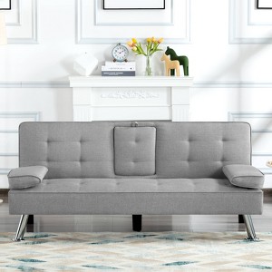 Sapphtopaz 65.3" Modern Futon Couch Sofa - Convertible Sleeper Sofa Bed with Soft Upholstery, Space-Saving Furniture for Living Room & Renters - 1 of 4