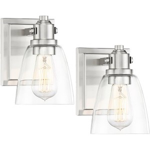 Possini Euro Design Osborne Modern Wall Light Sconces Set of 2 Brushed Nickel Hardwire 5" Fixture Clear Glass for Bedroom Bathroom - 1 of 4
